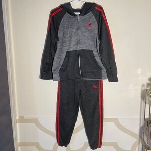 Adidas Black Red Striped Zip Up Jacket Pant Set - Size 5T